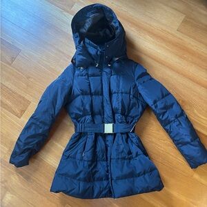 Zara Navy Blue Quilted Belted Puffer Coat